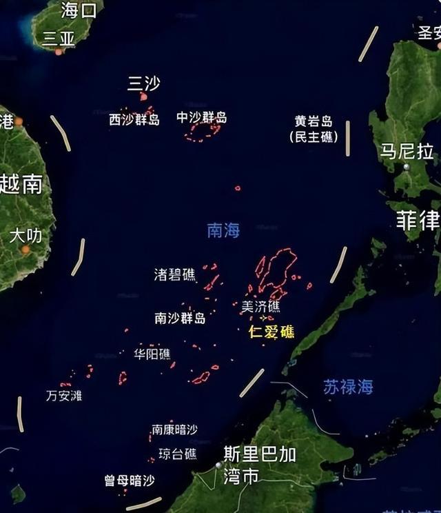 中国和菲律宾在南中国海有争议的岛礁上展示各自的国旗